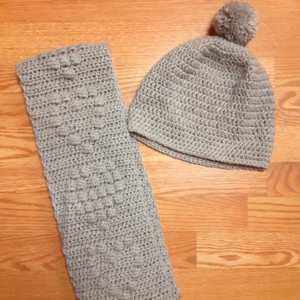 NEW Handmade Crocheted Hat and Heart Scarf